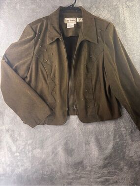 Karin Stevens Women's Olive Suede Zip-Front Jacket